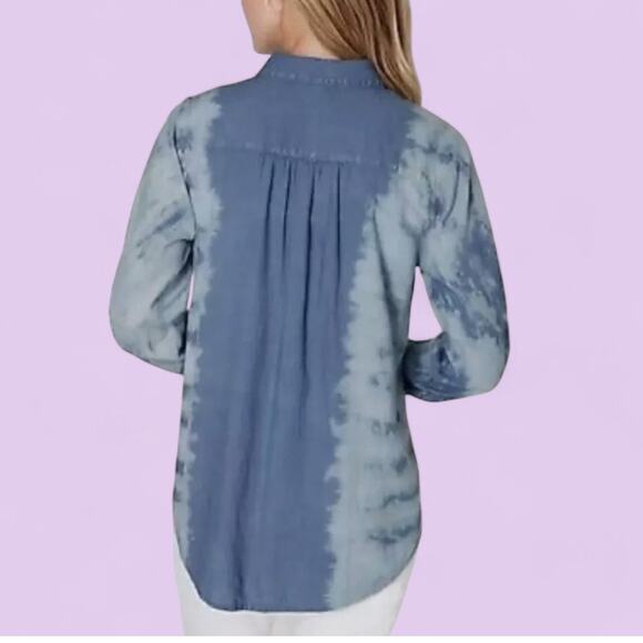 J Jill Linen Blend Tie Dye Blue Roll-Tab Sleeve Button Up Shirt - Size XL - Picture 2 of 10